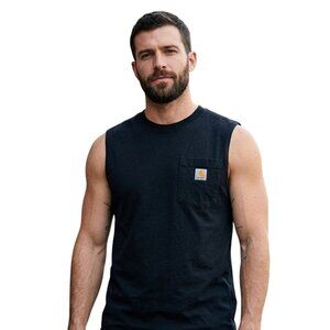 Carhartt Mens Work T-Shirt Small Navy Sleeveless Pocket Tee Crewneck Relaxed Fit